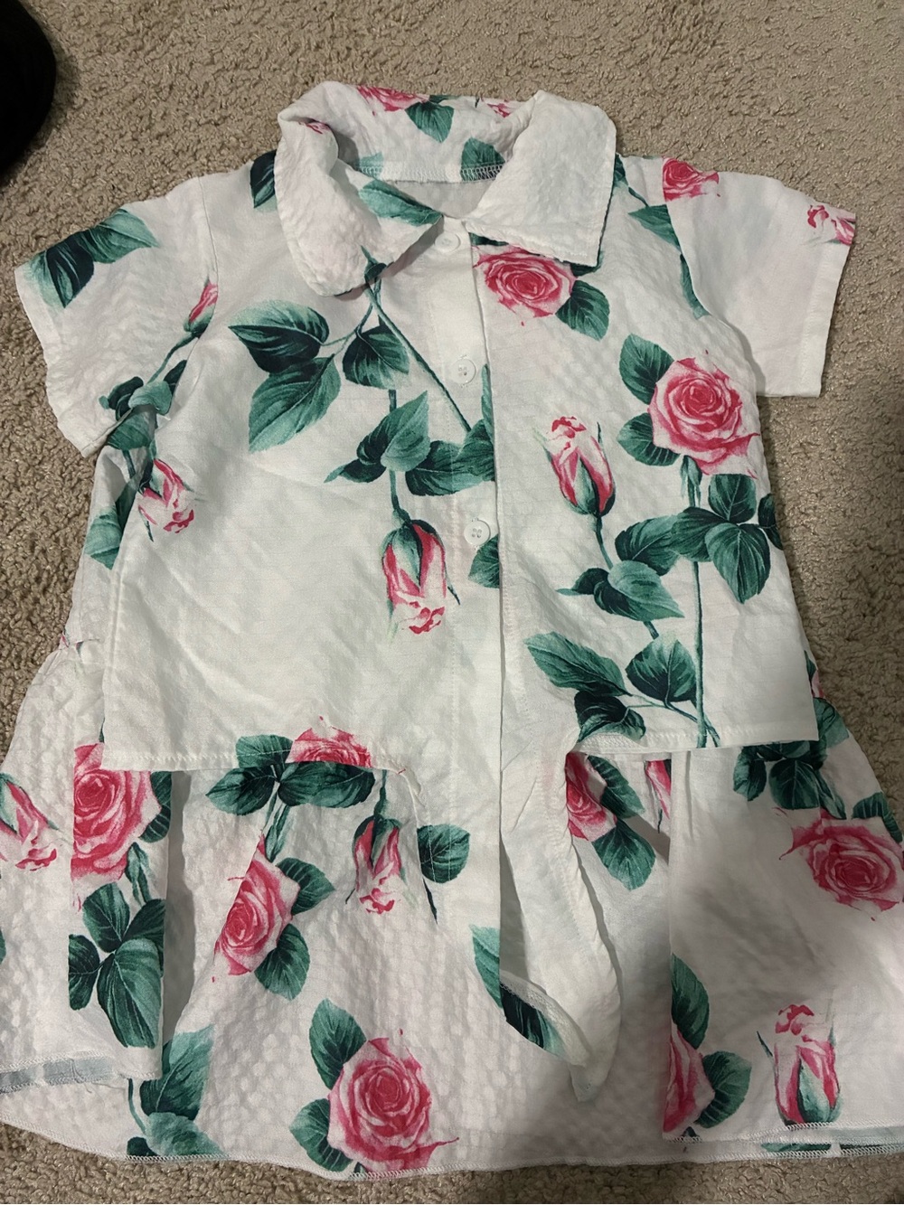 SHEIN NWOT White Top and Skirt Set with Pink Rose Print